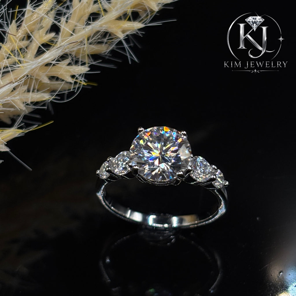 3CT Round Cut Moissanite Engagement Ring
