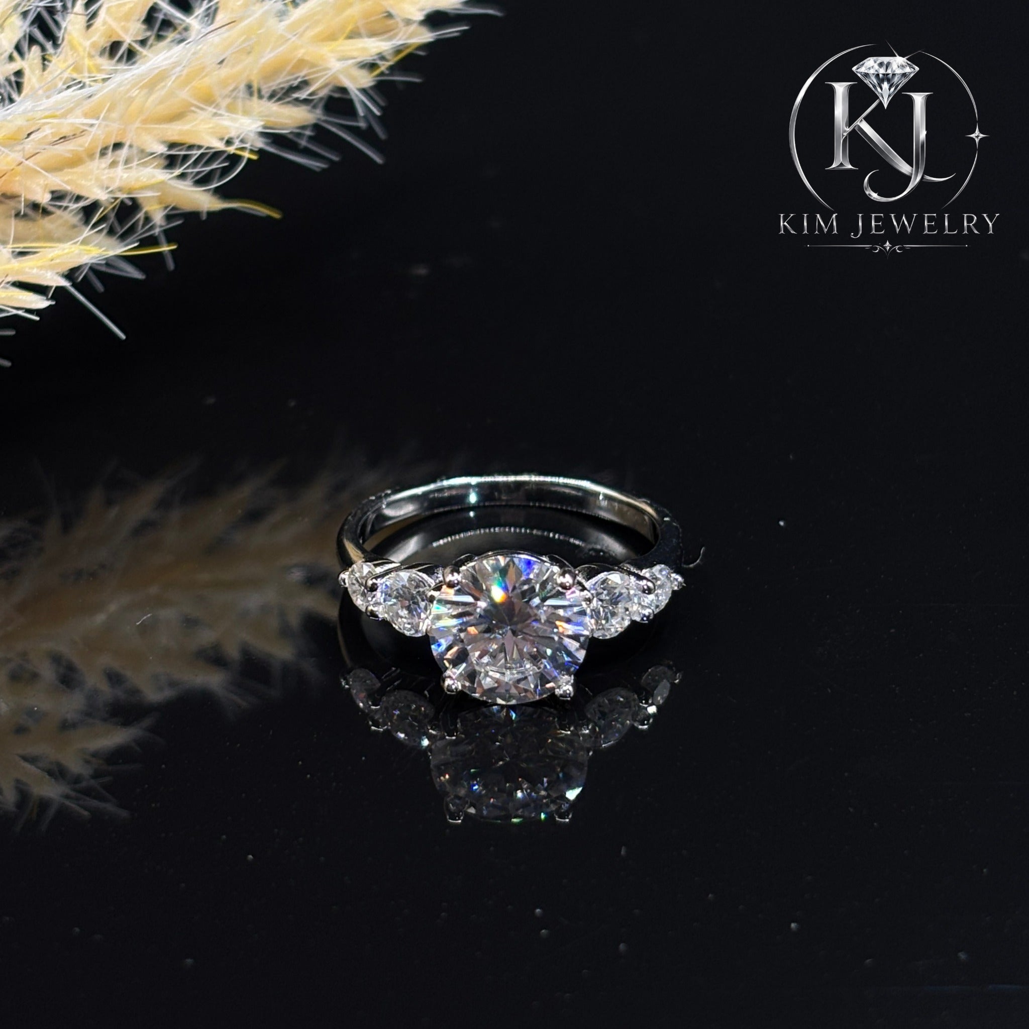 3CT Round Cut Moissanite Engagement Ring
