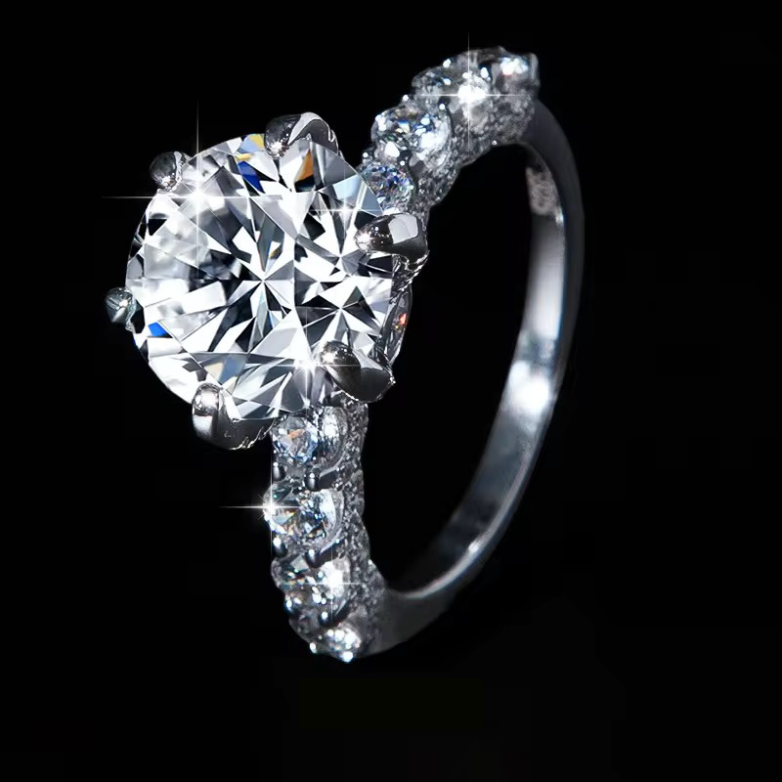 Round Cut Moissanite Engagement Ring with Hidden Halo in 925 Sterling Silver