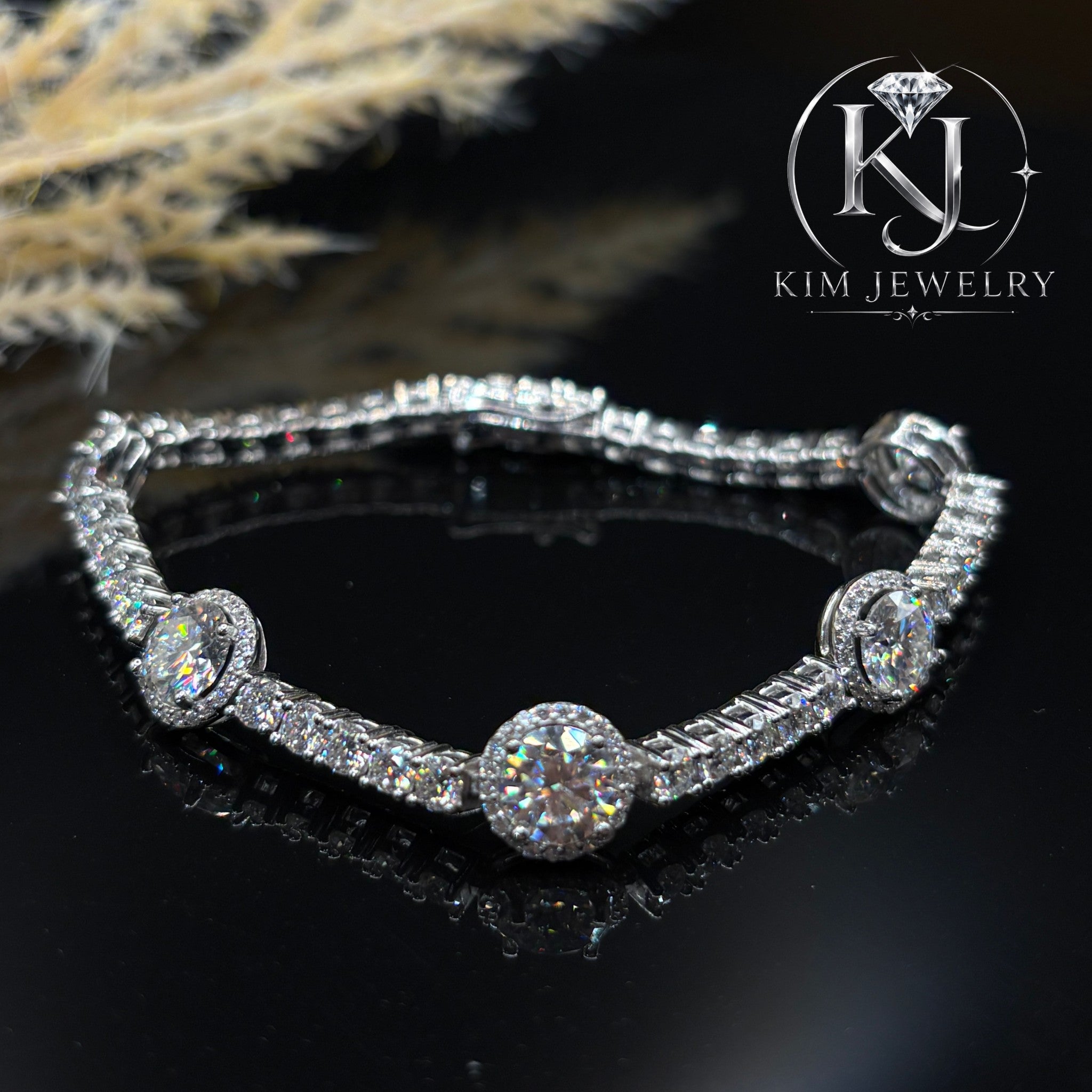 5CT Five-Stone Halo Moissanite Tennis Bracelet - 925 Sterling Silver