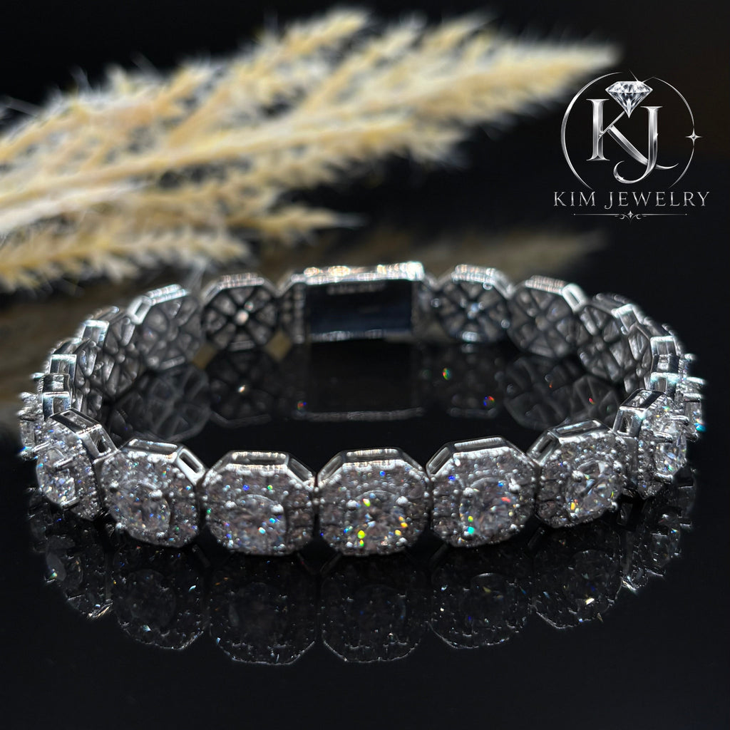 Round Cut Octagonal Halo Moissanite Tennis Bracelet