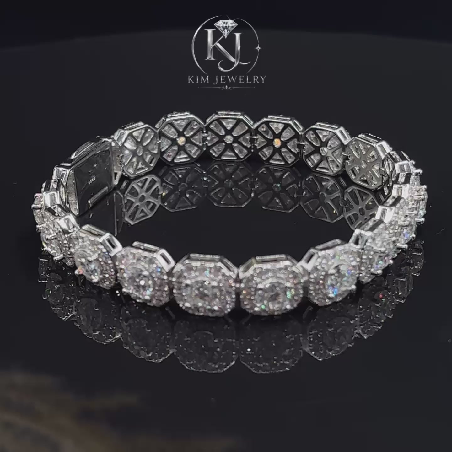 Round Cut Octagonal Halo Moissanite Tennis Bracelet