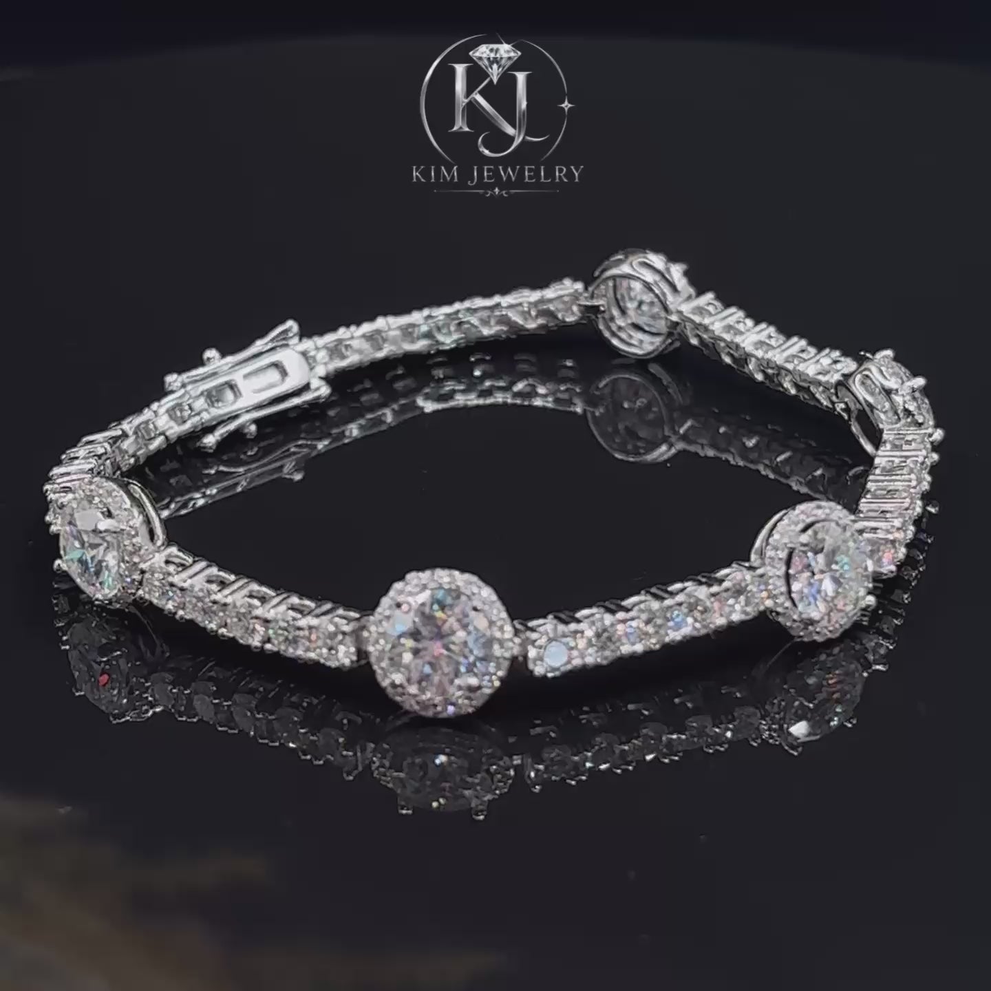 5CT Five-Stone Halo Moissanite Tennis Bracelet - 925 Sterling Silver